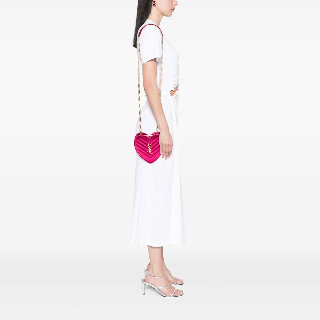 Saint Laurent Mini Chevron Metallic Leather Monogram Love Heart Chain Bag Pink Leather Very good - Box View