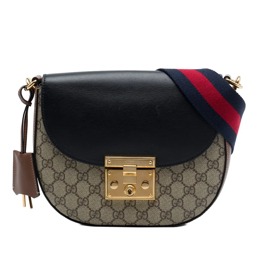 Gucci GG Supreme Web Padlock Crossbody Beige Very good - Front View