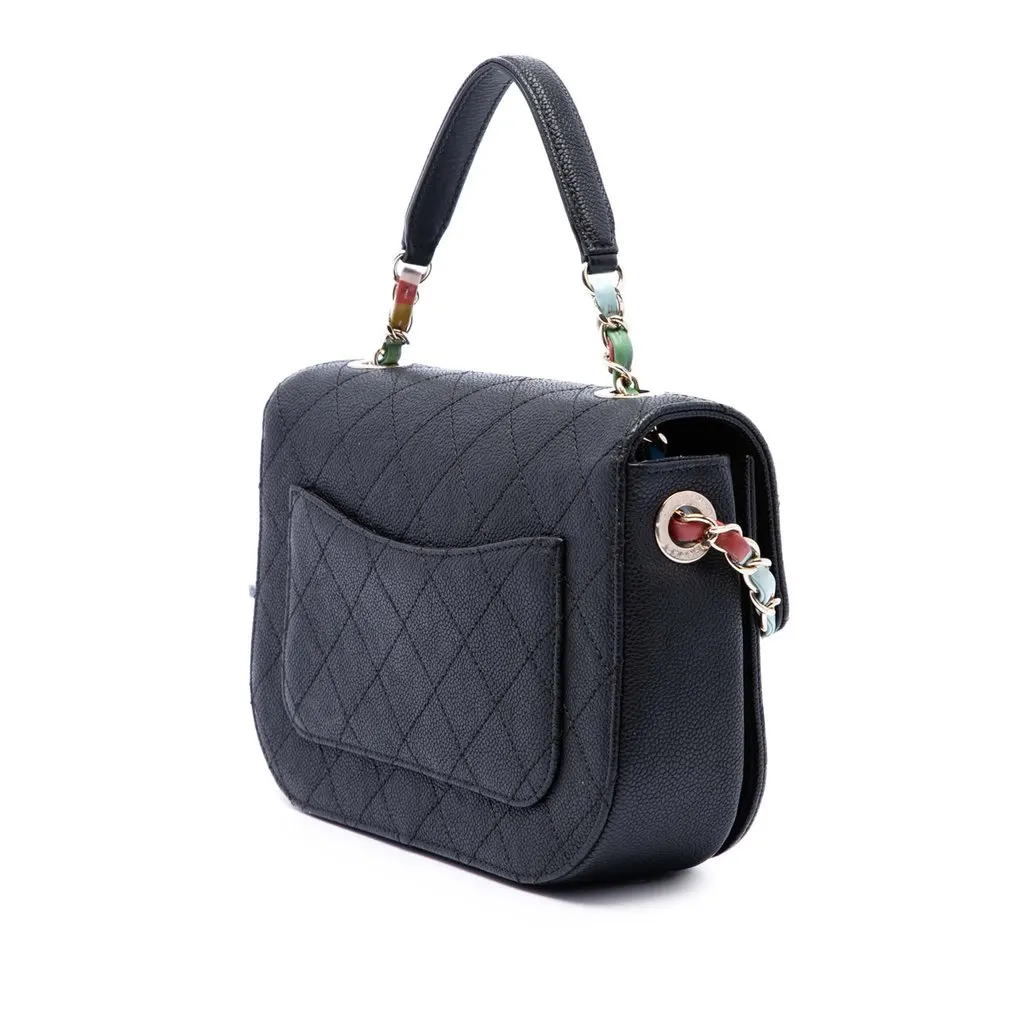 Chanel Paris Cuba Small Quilted Caviar Thread Around Flap Black Leather Very good - Back View