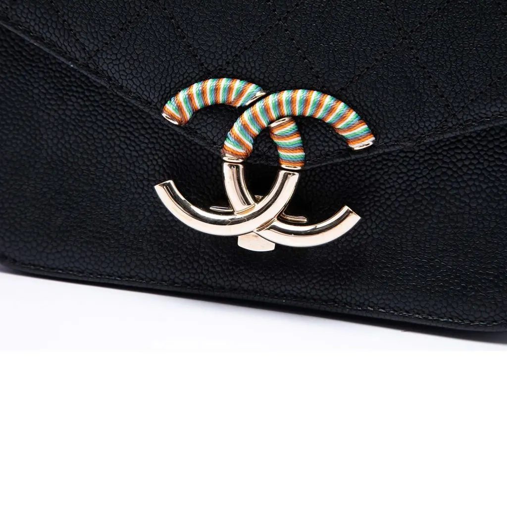 Chanel Paris Cuba Small Quilted Caviar Thread Around Flap Black Leather Very good - Box View