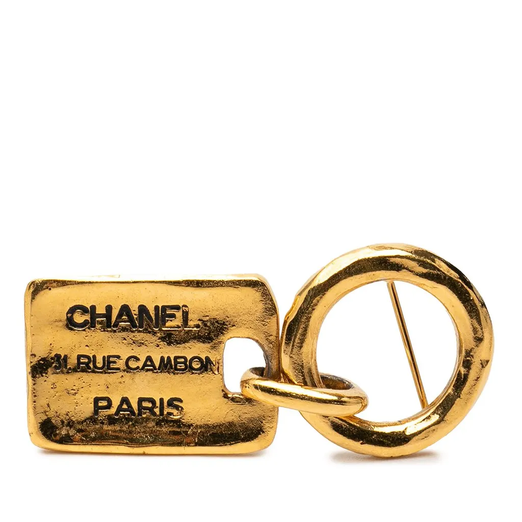Chanel Gold Plated Rue Cambon Tag Brooch Gold Metal Very good - Front View