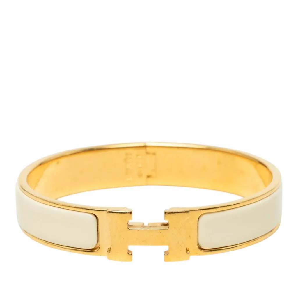 Hermès Narrow Enamel Clic H Bracelet PM White Very good - Front View
