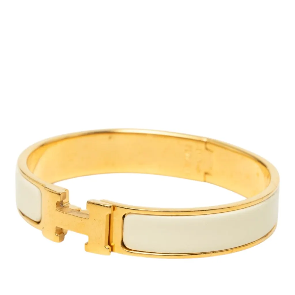 Hermès Narrow Enamel Clic H Bracelet PM White Very good - Back View