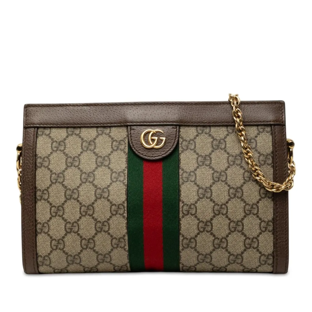 Gucci Small GG Supreme Web Ophidia Chain Crossbody Beige Canvas Very good - Front View