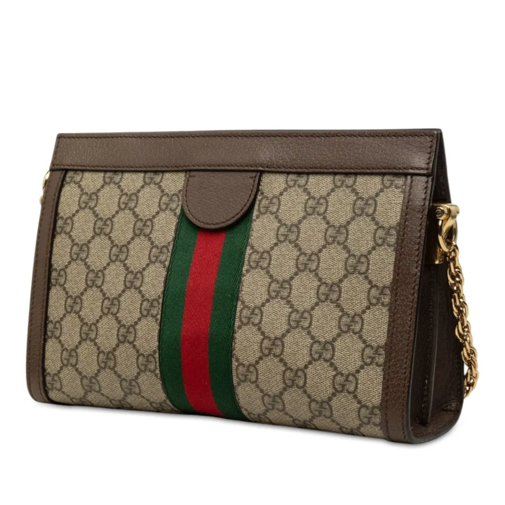 Gucci Small GG Supreme Web Ophidia Chain Crossbody Beige Canvas Very good - Back View