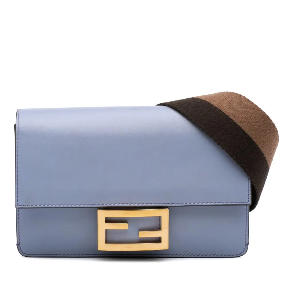 Fendi Calfskin Flat Baguette Crossbody Blue Leather Very good - Front View