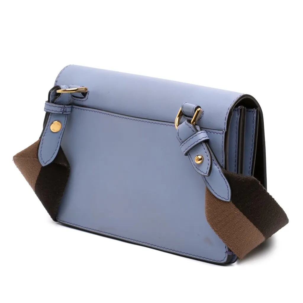 Fendi Calfskin Flat Baguette Crossbody Blue Leather Very good - Back View