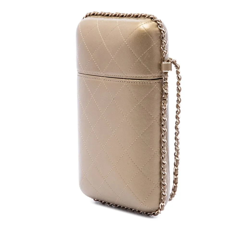 Chanel CC Quilted and Studded Metallic Lambskin Chain Around Phone Holder Gold Leather Very good - Back View