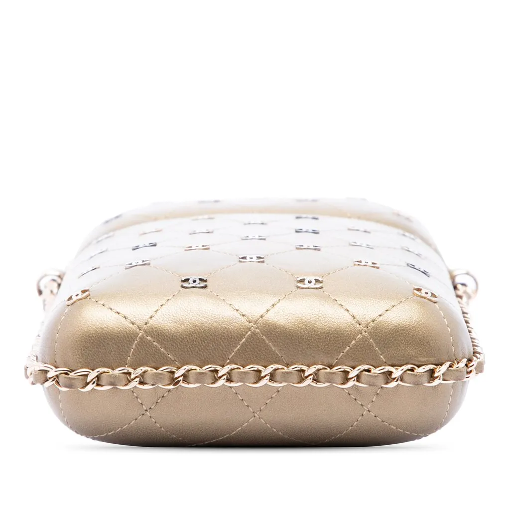 Chanel CC Quilted and Studded Metallic Lambskin Chain Around Phone Holder Gold Leather Very good - Inside View