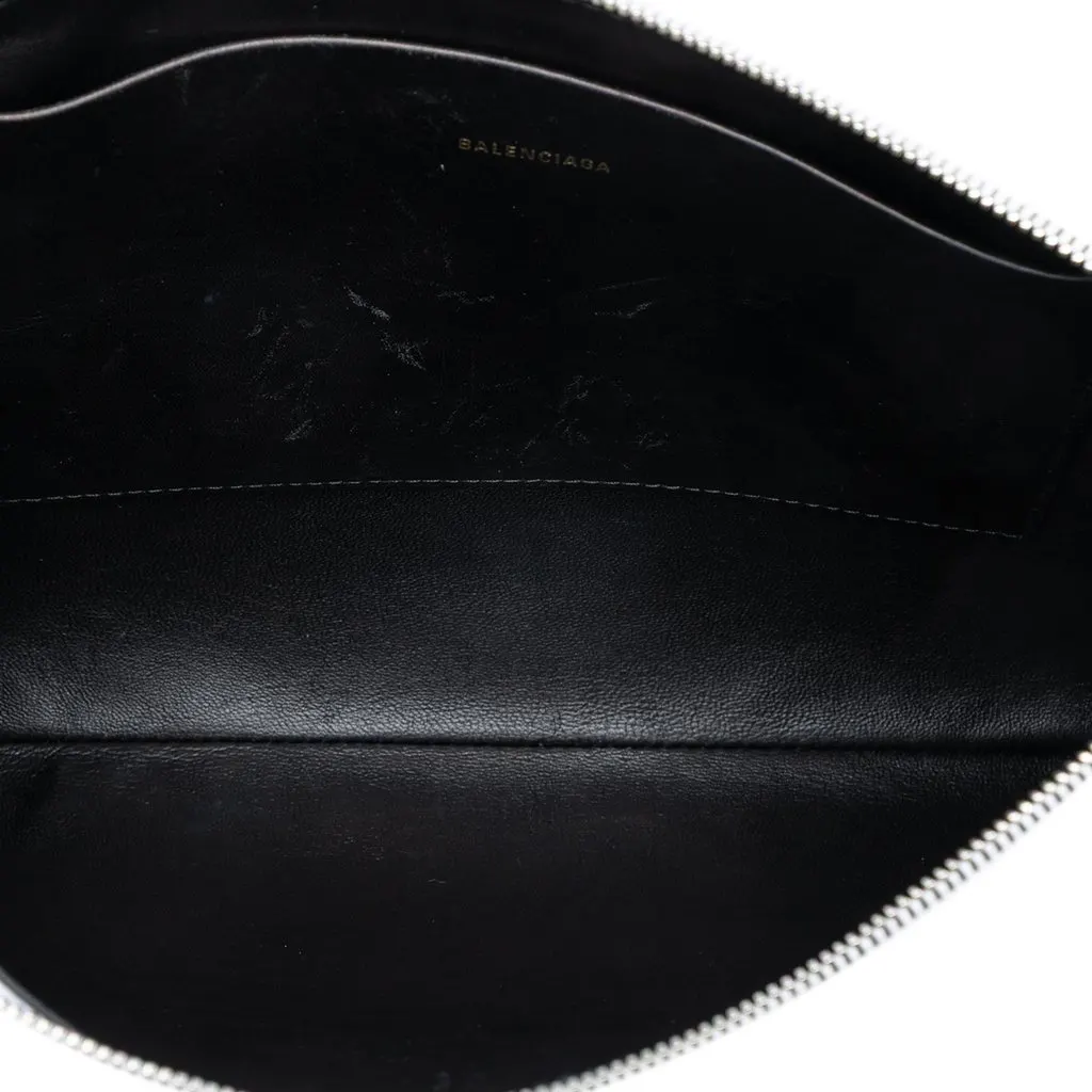 Balenciaga Leather Ville Logo Zip Pouch White Leather Very good - Model View