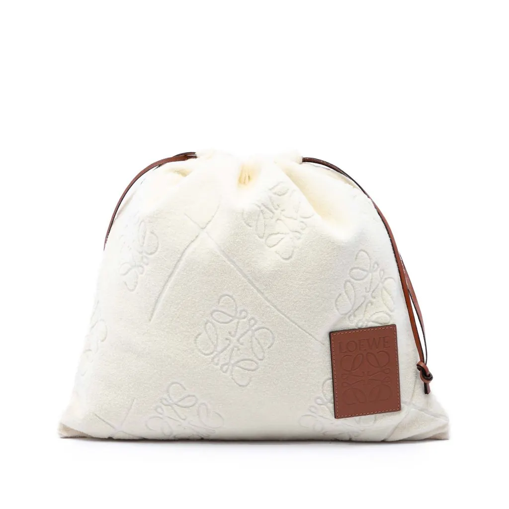 LOEWE Anagram Terry Cloth Drawstring Pouch Beige Very good - Front View