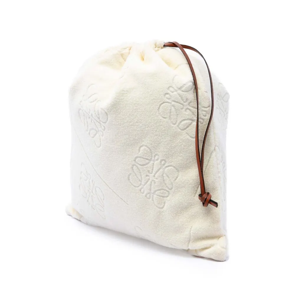 LOEWE Anagram Terry Cloth Drawstring Pouch Beige Very good - Back View