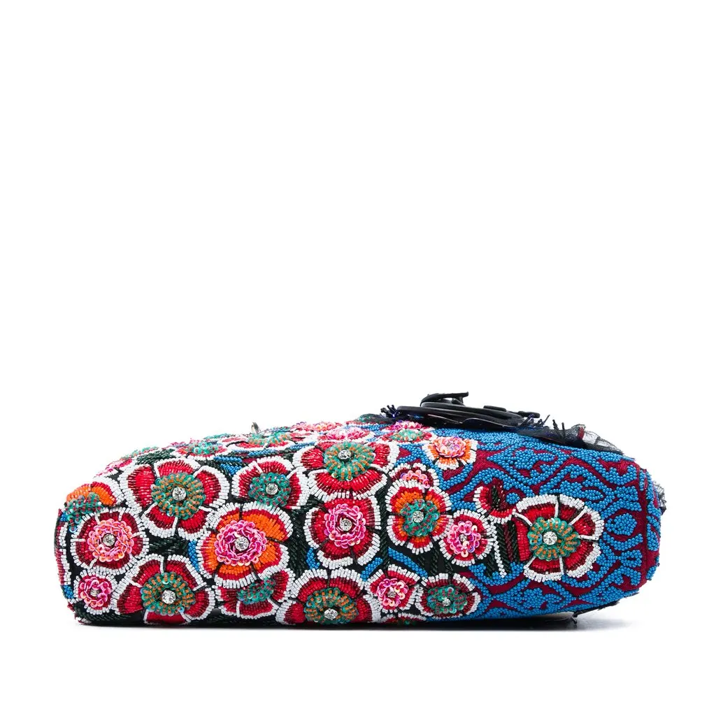 Dior Medium Beaded Ribbon Embroidered Floral Lady D Joy Blue Leather Very good - Inside View