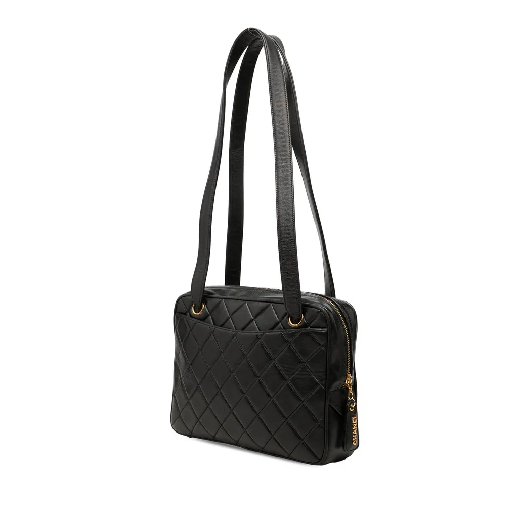 Chanel Quilted Lambskin Shoulder Bag Black Leather Good - Back View