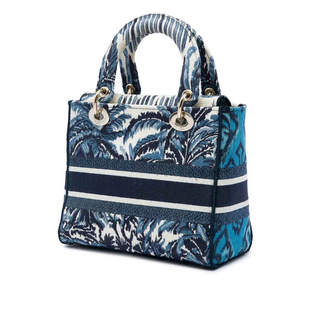 Dior Medium Embroidered Canvas Palm Tree Toile De Jouy Lady D Lite Blue Very good - Back View