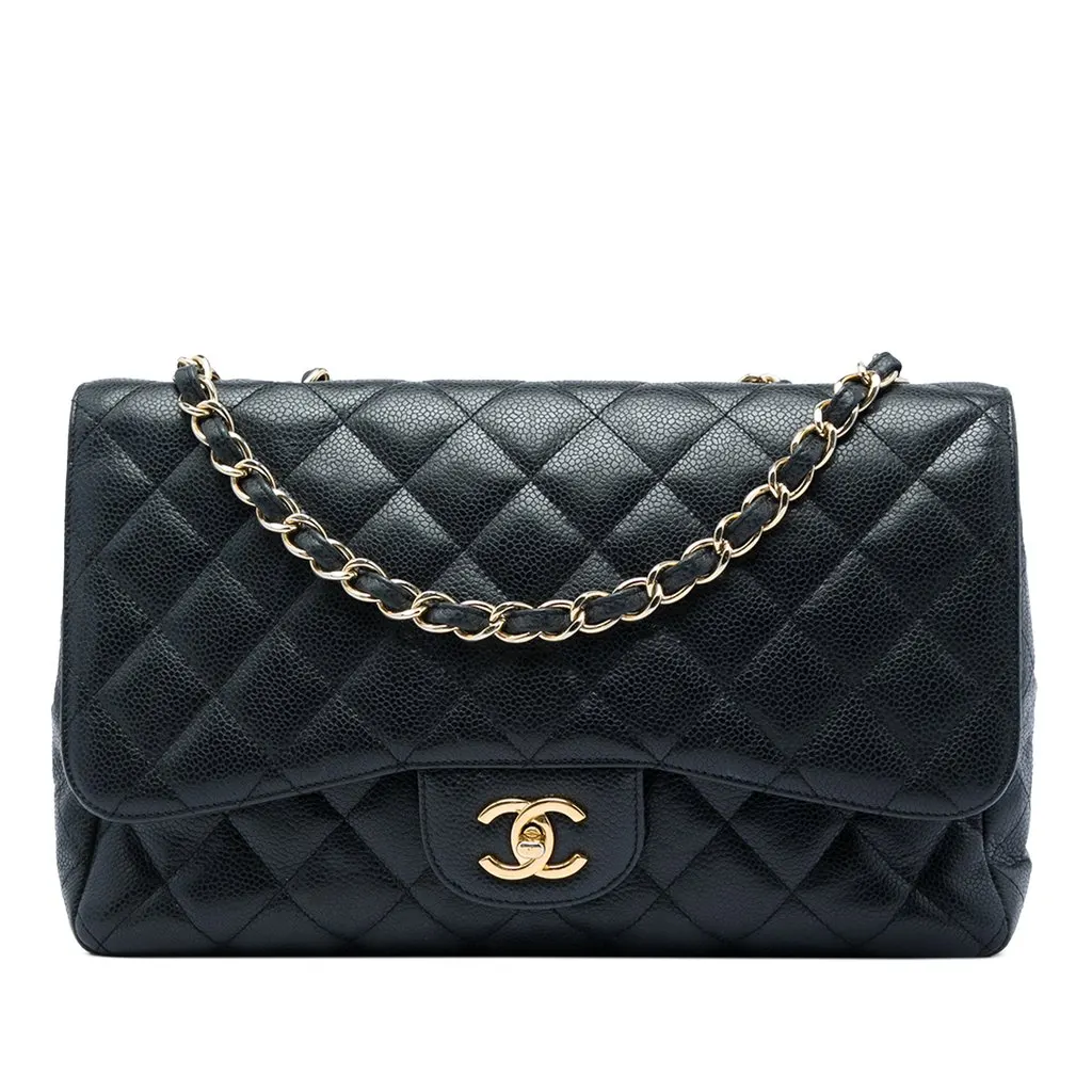 Chanel Jumbo Classic Caviar Single Flap Black Leather Very good - Front View