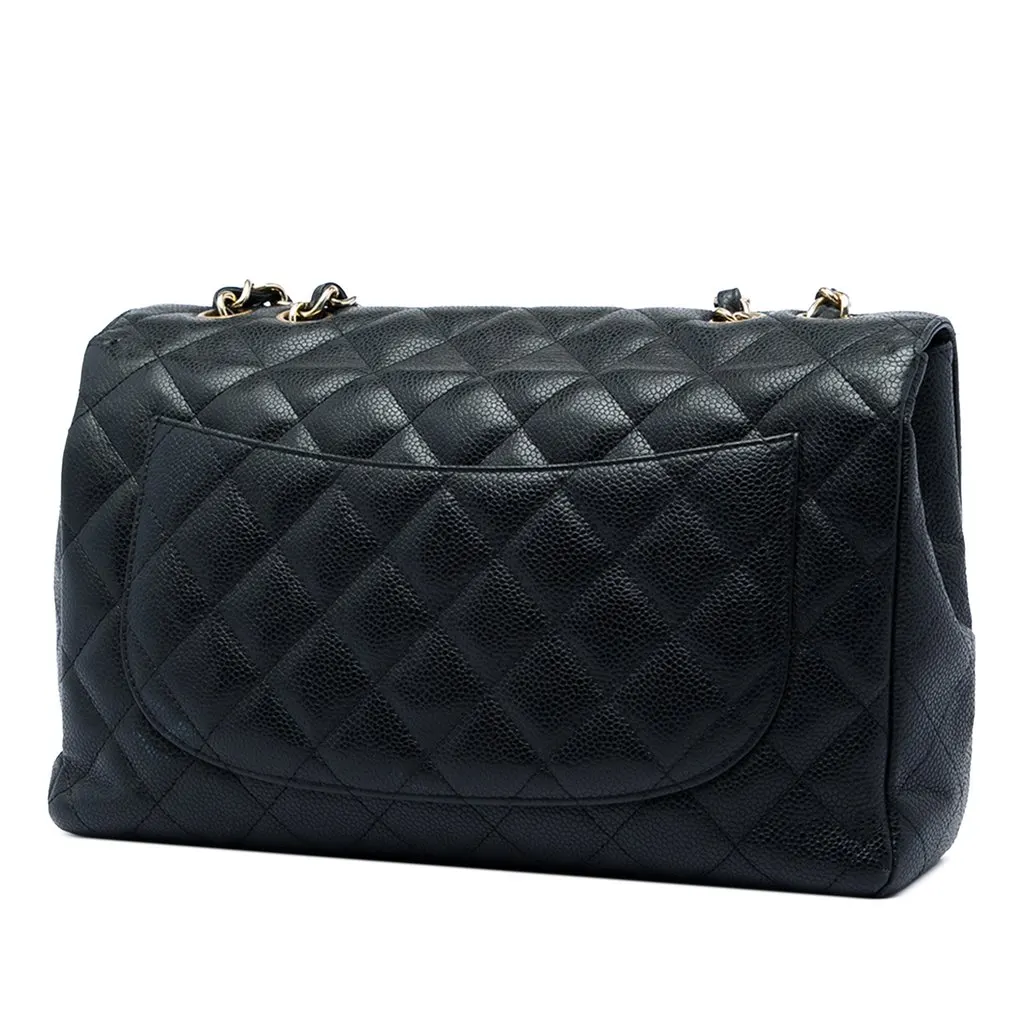 Chanel Jumbo Classic Caviar Single Flap Black Leather Very good - Back View