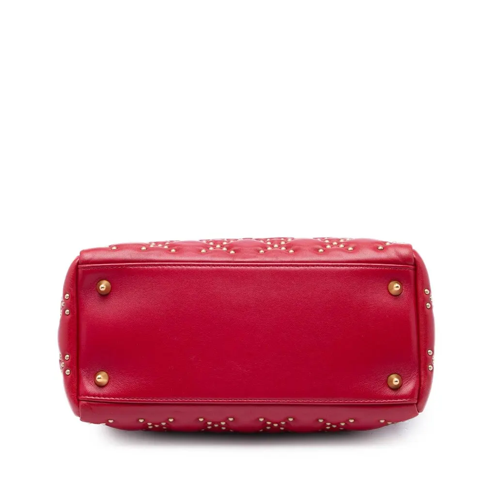 Dior Medium Lambskin Cannage Studded Supple Lady Dior Red Leather Good - Inside View