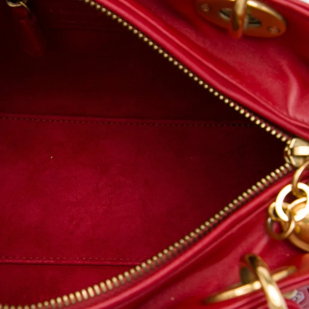 Dior Medium Lambskin Cannage Studded Supple Lady Dior Red Leather Good - Model View