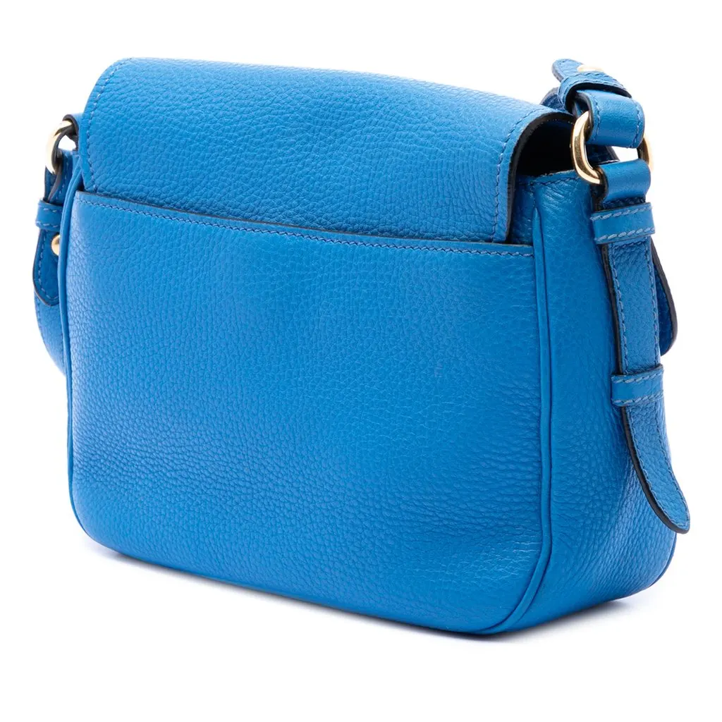 Prada Vitello Daino Double Buckle Messenger Bag Blue Leather Very good - Back View