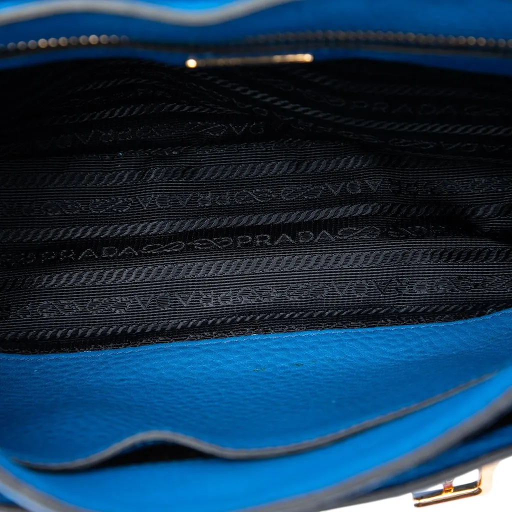 Prada Vitello Daino Double Buckle Messenger Bag Blue Leather Very good - Model View