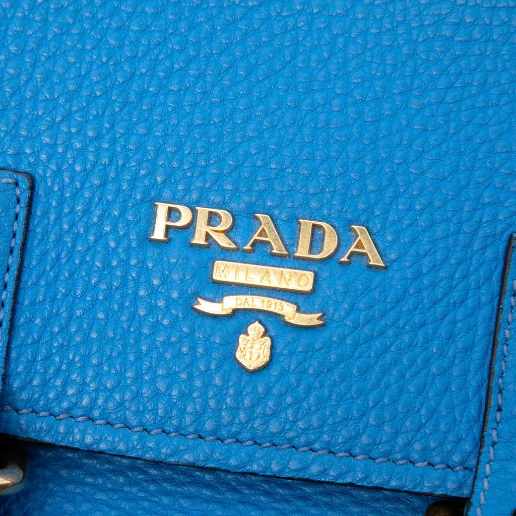 Prada Vitello Daino Double Buckle Messenger Bag Blue Leather Very good - Box View
