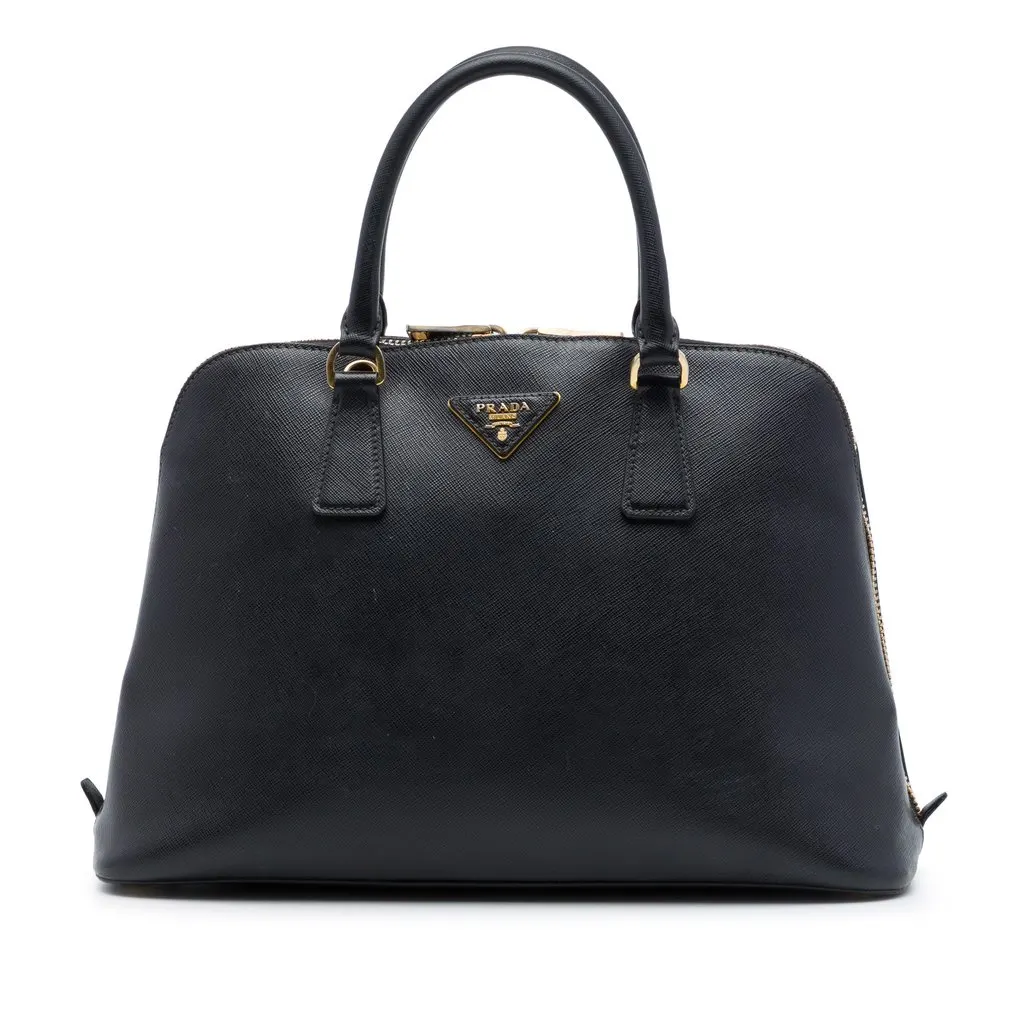 Prada Medium Saffiano Lux Promenade Satchel Black Leather Very good - Front View