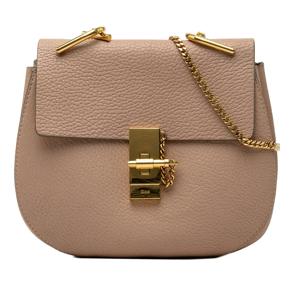 Chloé Small Grained Lambskin Drew Crossbody Brown Leather Good - Front View