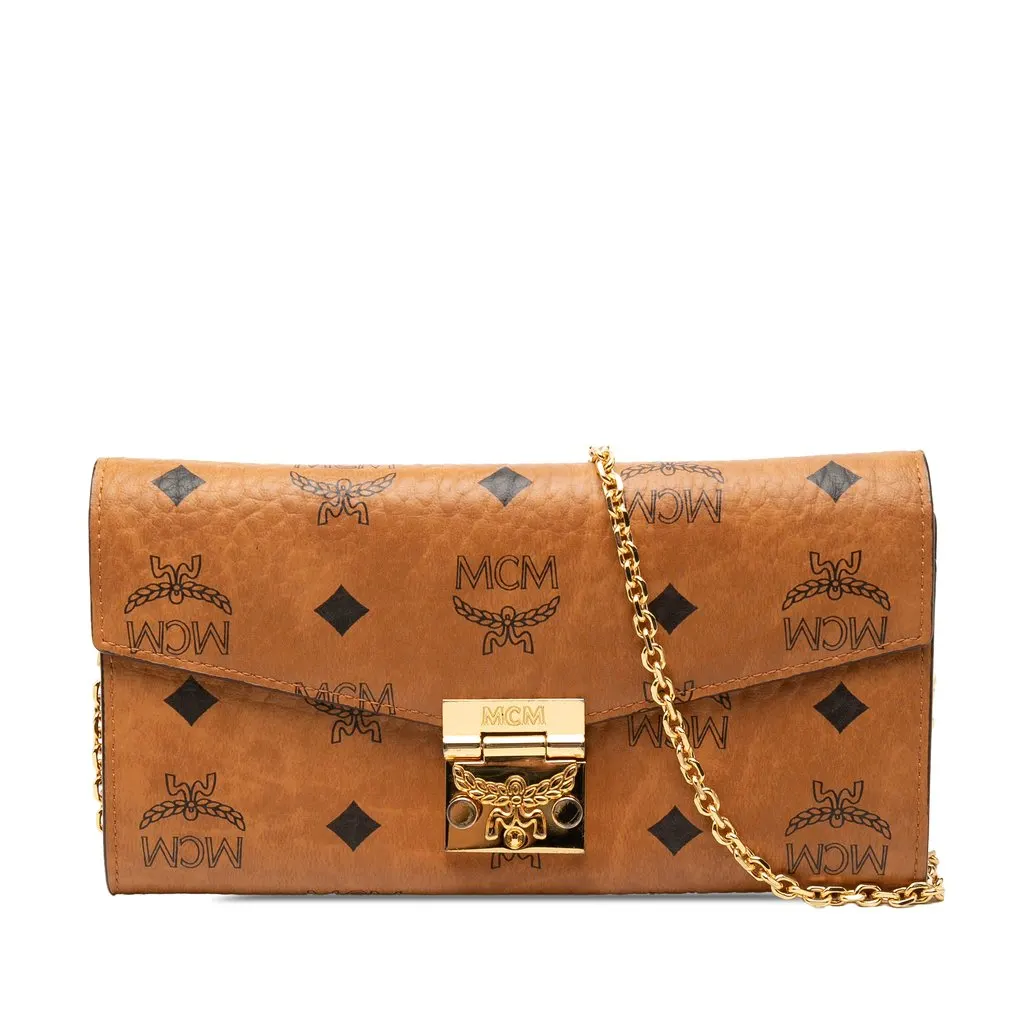 MCM Visetos Coated Canvas Patricia Wallet on Chain Brown Very good - Front View