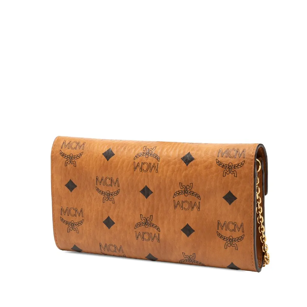 MCM Visetos Coated Canvas Patricia Wallet on Chain Brown Very good - Back View
