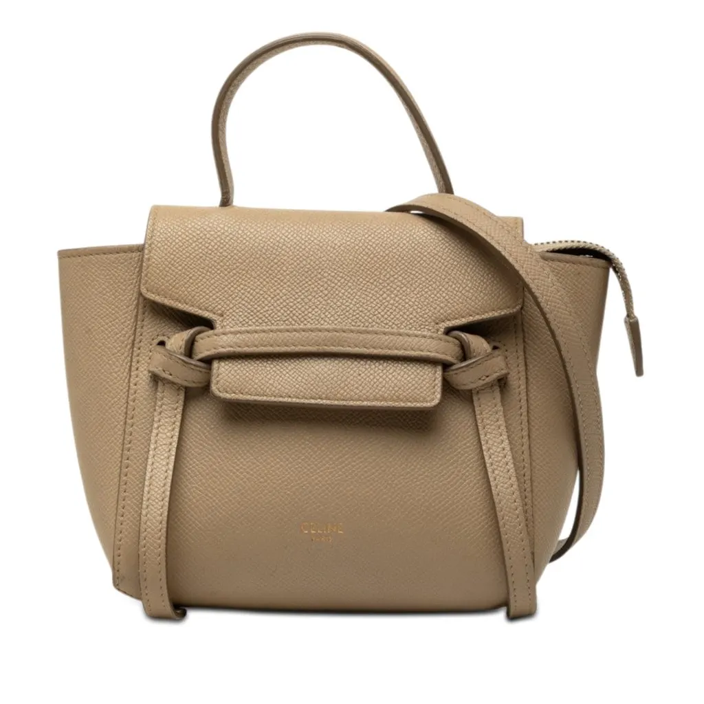Celine Pico Grained Calfskin Belt Bag Beige Leather Very good - Front View