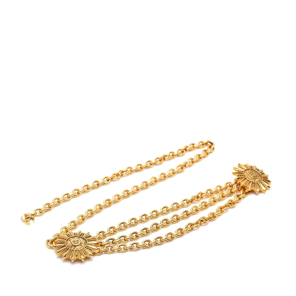 Chanel CC Gold Plated Sun Medallion Triple Chain Belt Gold Metal Very good - Front View