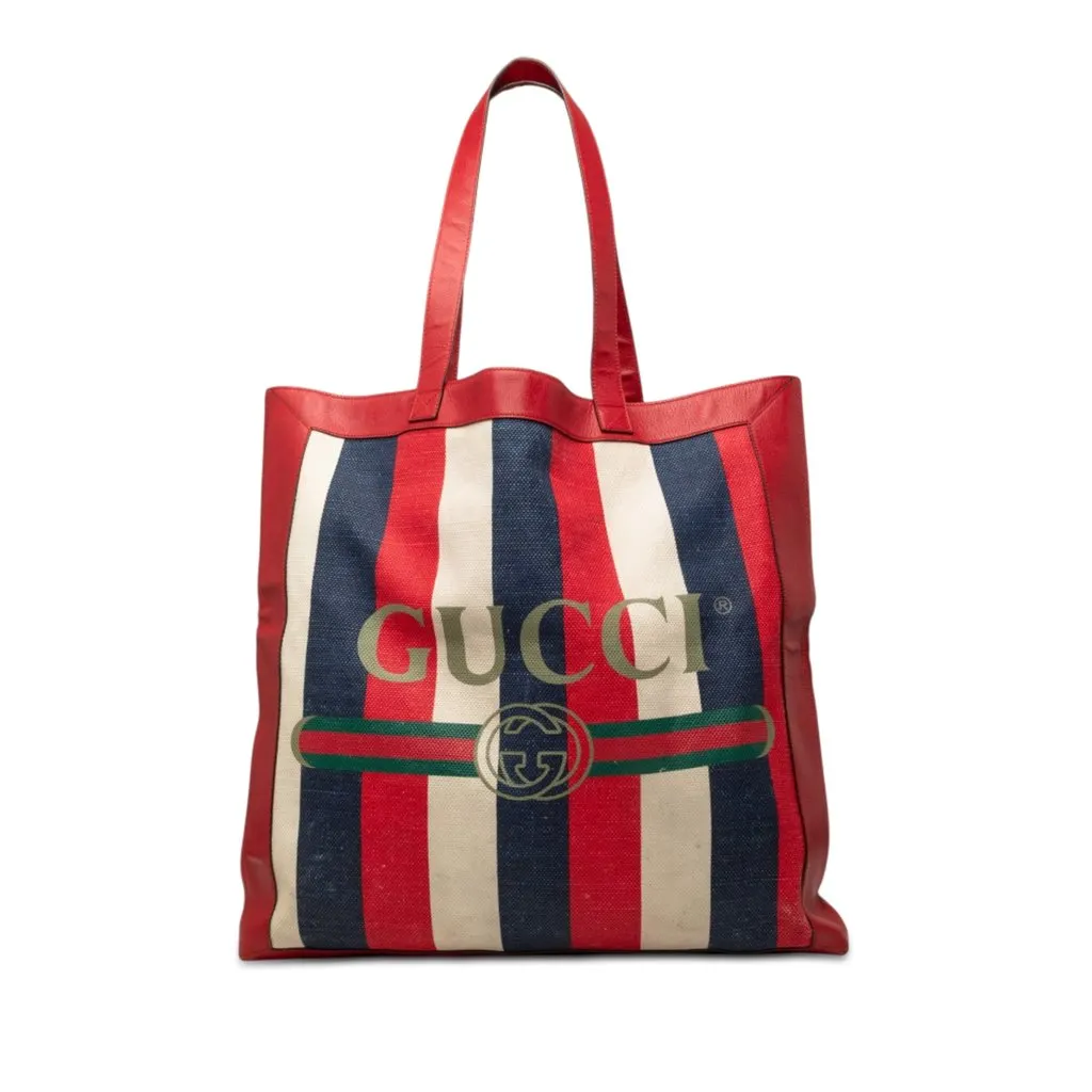 Gucci Canvas Baiadera Striped Tote Red Canvas Good - Front View