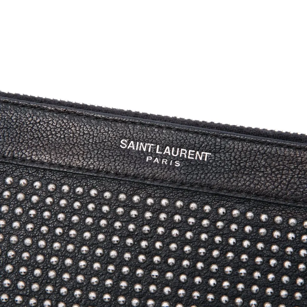 Saint Laurent Studded Leather Clutch Black Leather Very good - Box View