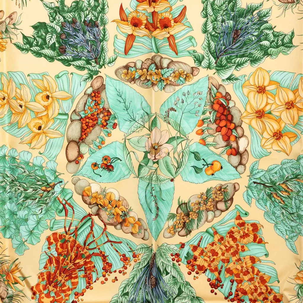 Hermès Pythagore Silk Scarf 90 Yellow Very good - Back View