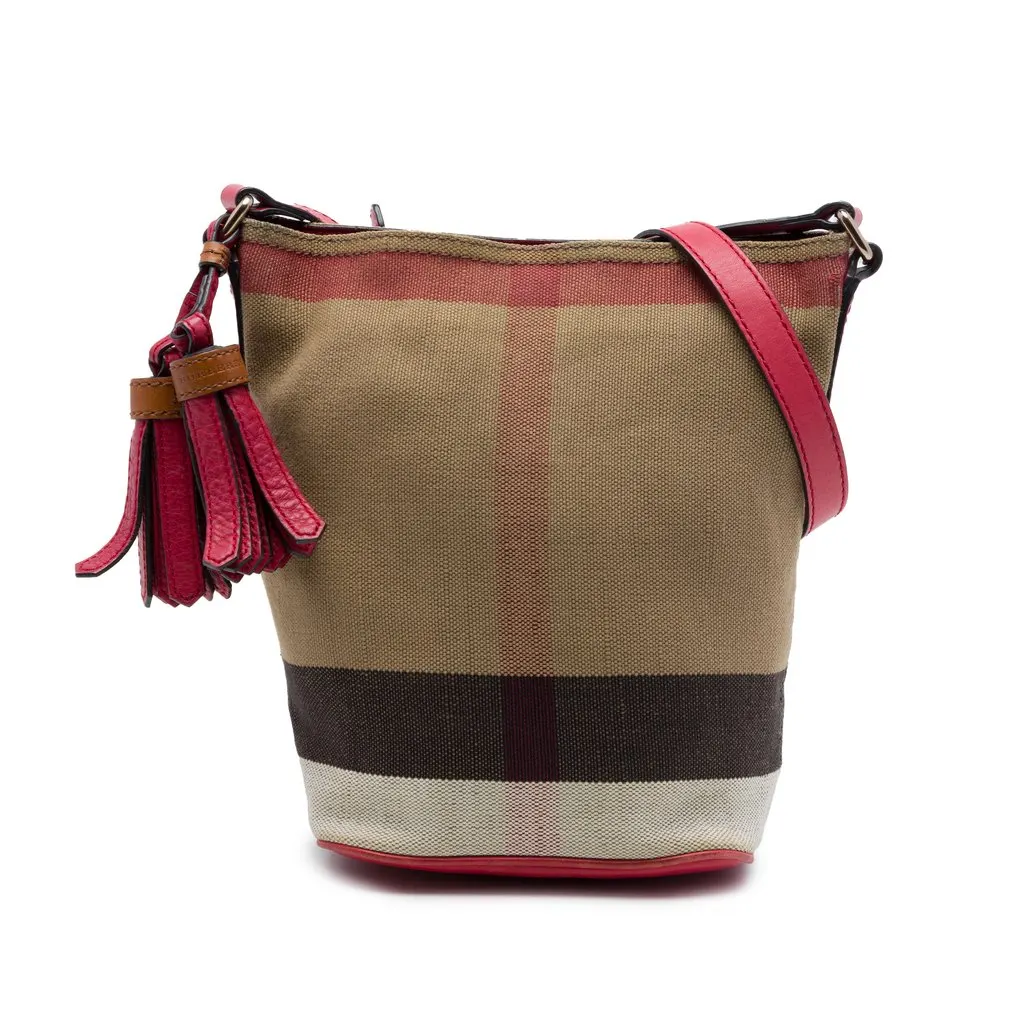 Burberry Mini Mega Check Canvas Ashby Tassel Bucket Bag Brown Canvas Very good - Front View