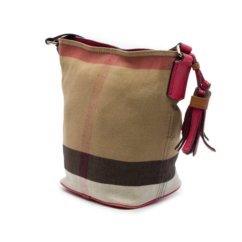 Burberry Mini Mega Check Canvas Ashby Tassel Bucket Bag Brown Canvas Very good - Back View