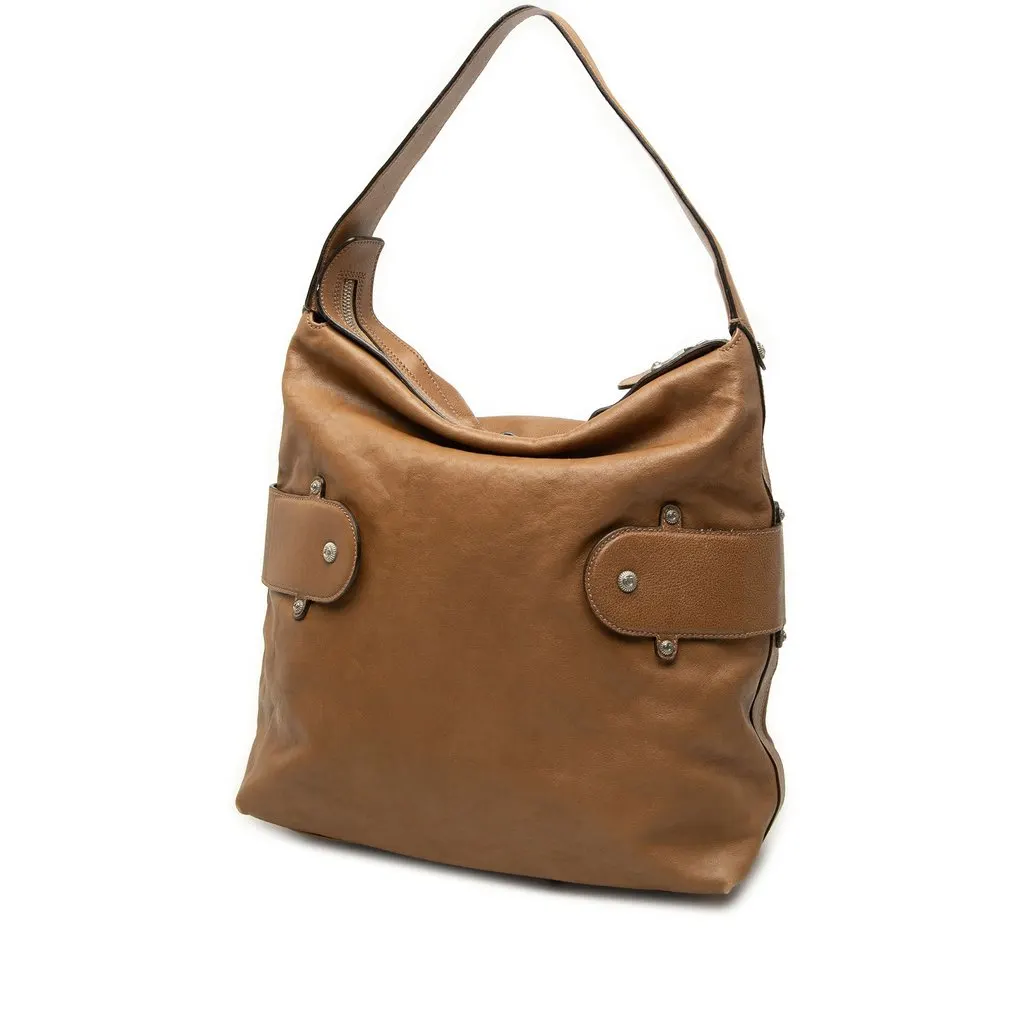 Salvatore Ferragamo Calfskin Gancini Shoulder Bag Brown Leather Good - Back View