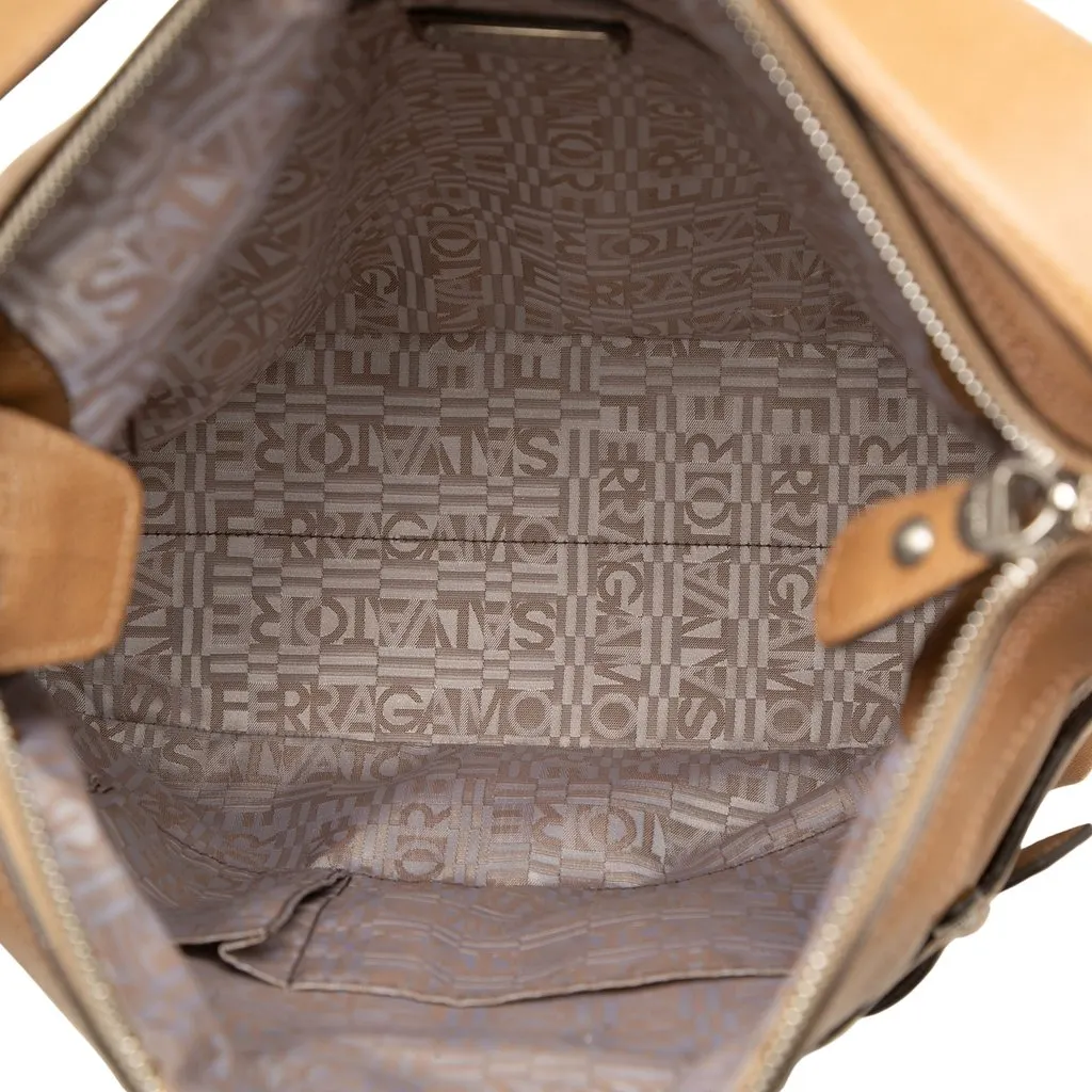 Salvatore Ferragamo Calfskin Gancini Shoulder Bag Brown Leather Good - Model View