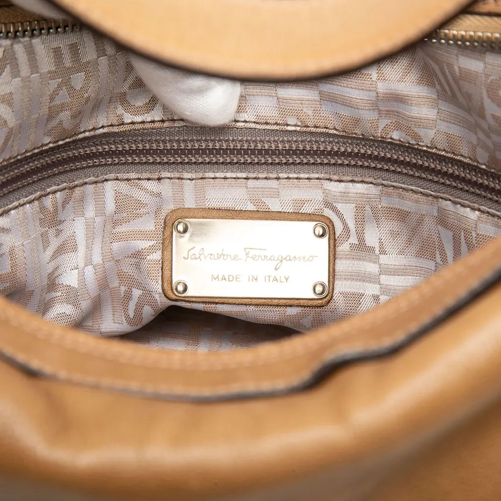 Salvatore Ferragamo Calfskin Gancini Shoulder Bag Brown Leather Good - Box View