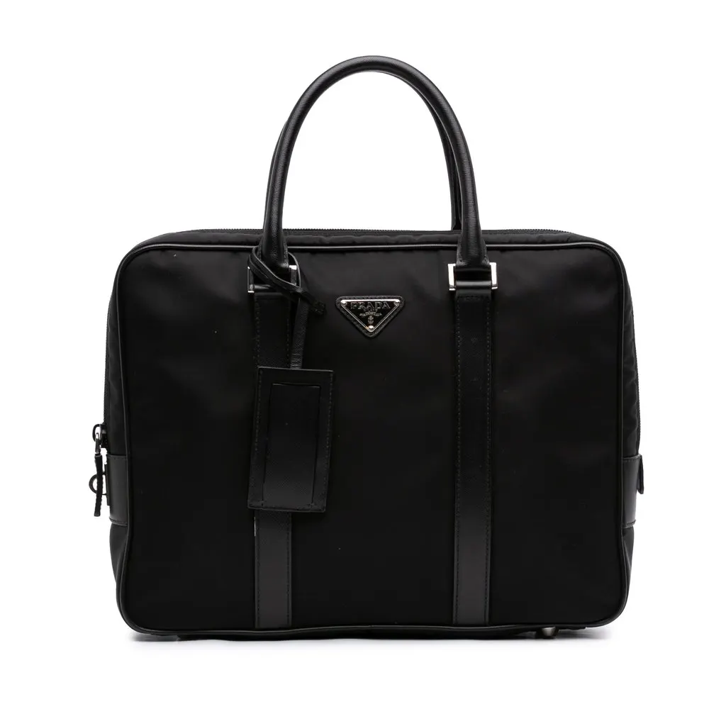 Prada Saffiano Trimmed Tessuto Business Bag Black Very good - Front View