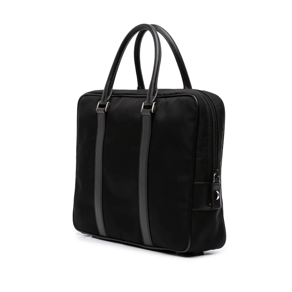 Prada Saffiano Trimmed Tessuto Business Bag Black Very good - Back View