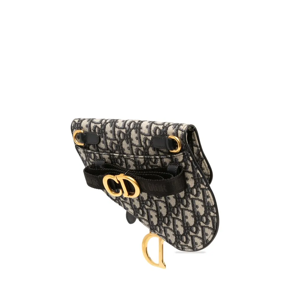 Dior Oblique Canvas Saddle Belt Bag Blue Canvas Good - Back View