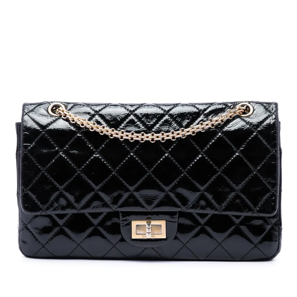 Chanel Quilted Patent Reissue 2.55 Double Flap 227 Black Leather Very good - Front View