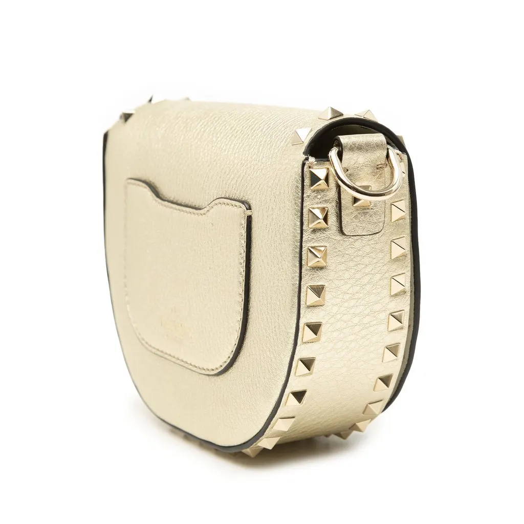 Valentino Metallic Grained Calfskin Rockstud Saddle Crossbody Gold Leather Very good - Back View