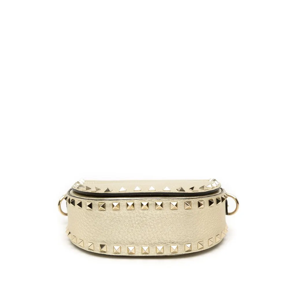 Valentino Metallic Grained Calfskin Rockstud Saddle Crossbody Gold Leather Very good - Inside View