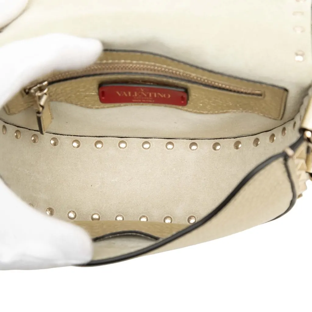 Valentino Metallic Grained Calfskin Rockstud Saddle Crossbody Gold Leather Very good - Model View