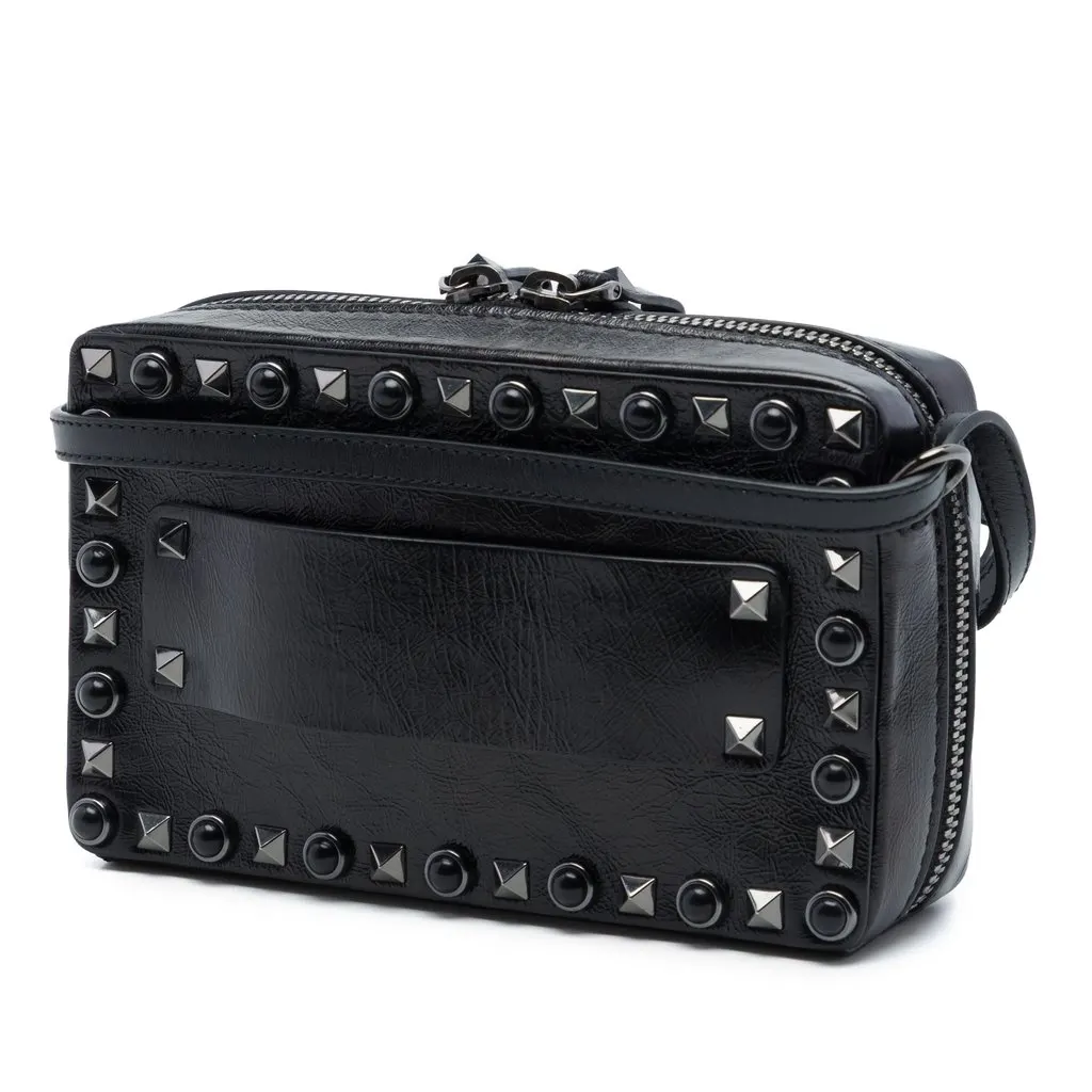 Valentino Textured Leather Rolling Rockstud Camera Bag Black Leather Very good - Back View