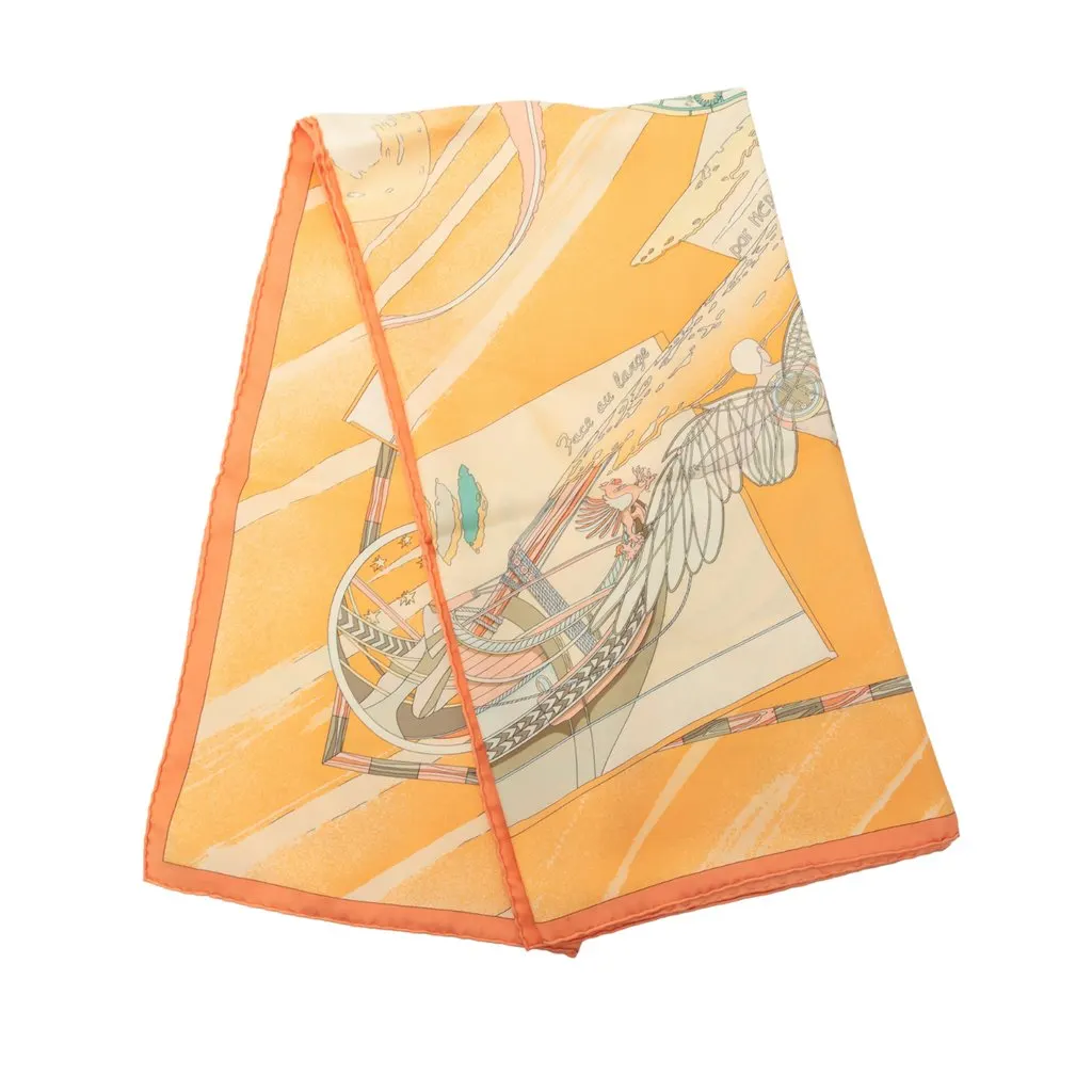 Hermès Face Au Large Silk Scarf 90 Orange Silk Very good - Front View