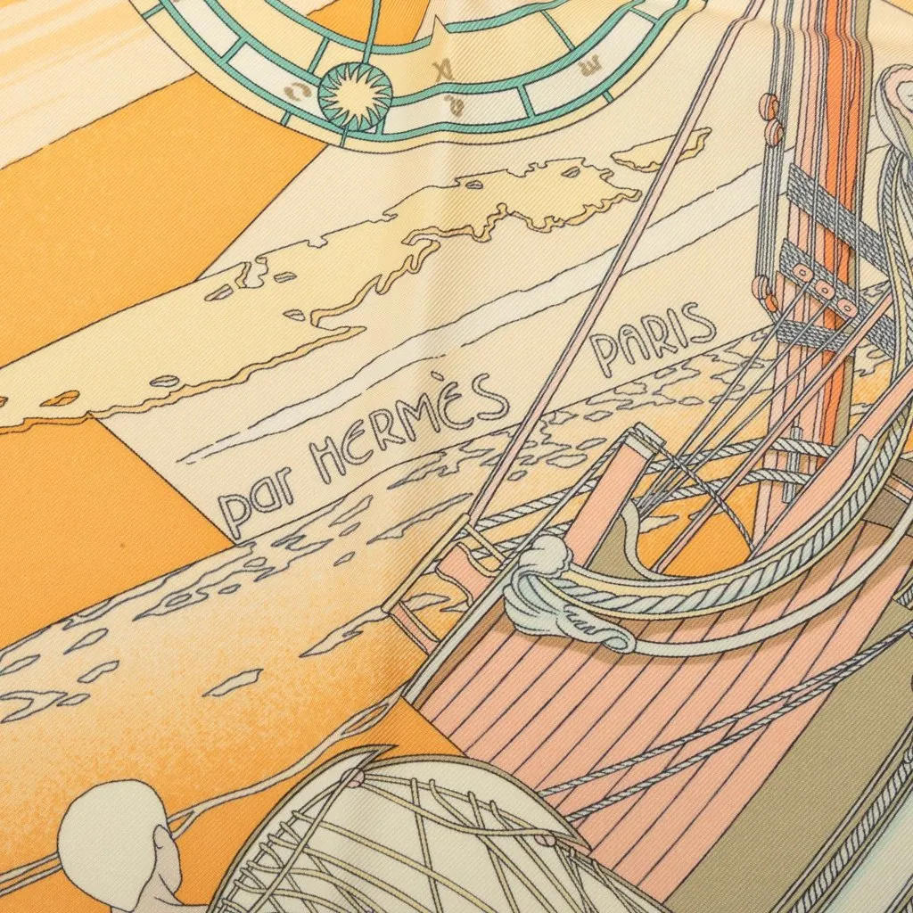 Hermès Face Au Large Silk Scarf 90 Orange Silk Very good - Inside View